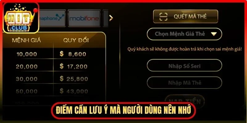 Nạp Tiền Hitclub - Thao Tác An Toàn Cực Nhanh Cho Newbie 4 Hitclub Những điểm cần lưu ý mà người dùng nên ghi nhớ khi thực hiện các giao dịch